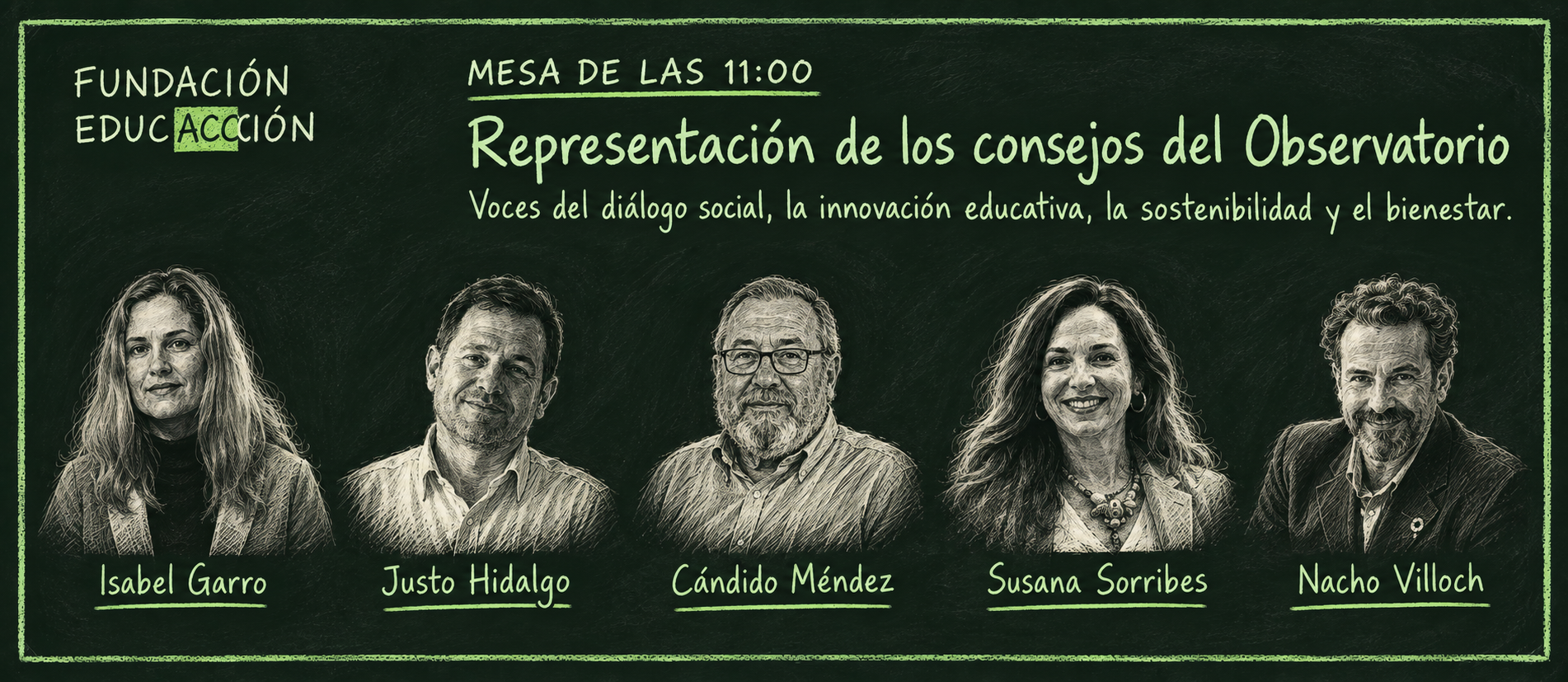 Mesa de las 11:00 · Representación de los consejos del Observatorio: Isabel Garro, Justo Hidalgo, Cándido Méndez, Susana Sorribes y Nacho Villoch